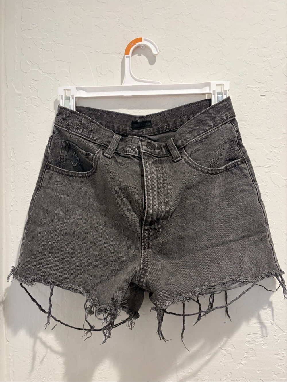 Uniqlo Women's Frayed Hem Black-Grey Denim Shorts